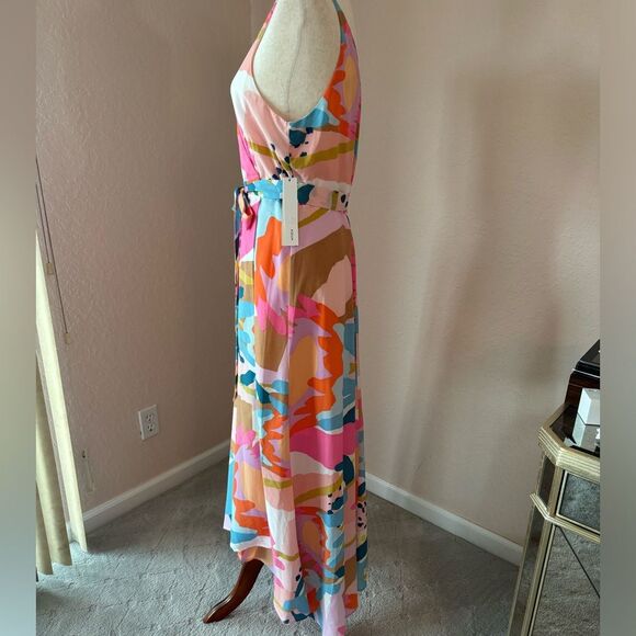 NWT AQUA Floral Print Maxi Dress wrap long summer dress w belt Bloomingdales L - Picture 11 of 15